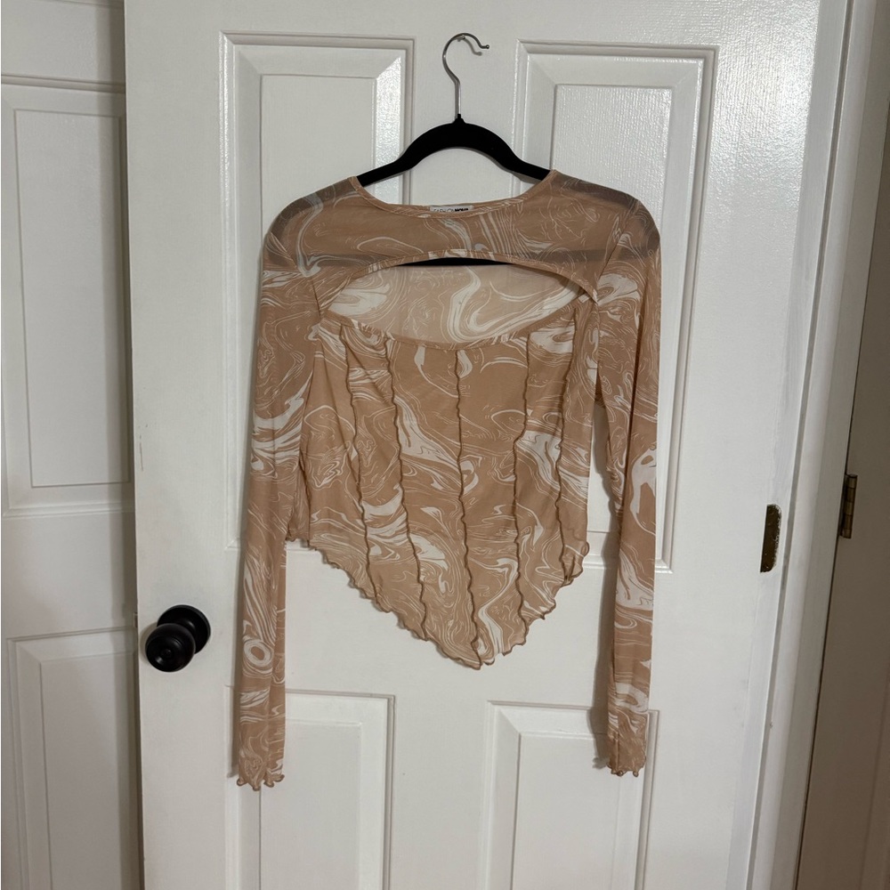 Beige Swirl Long Sleeve Top